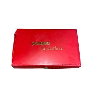 Vintage Cardinal Dominoes Set Red Vinyl Snap Case Cream Tiles Classic Game